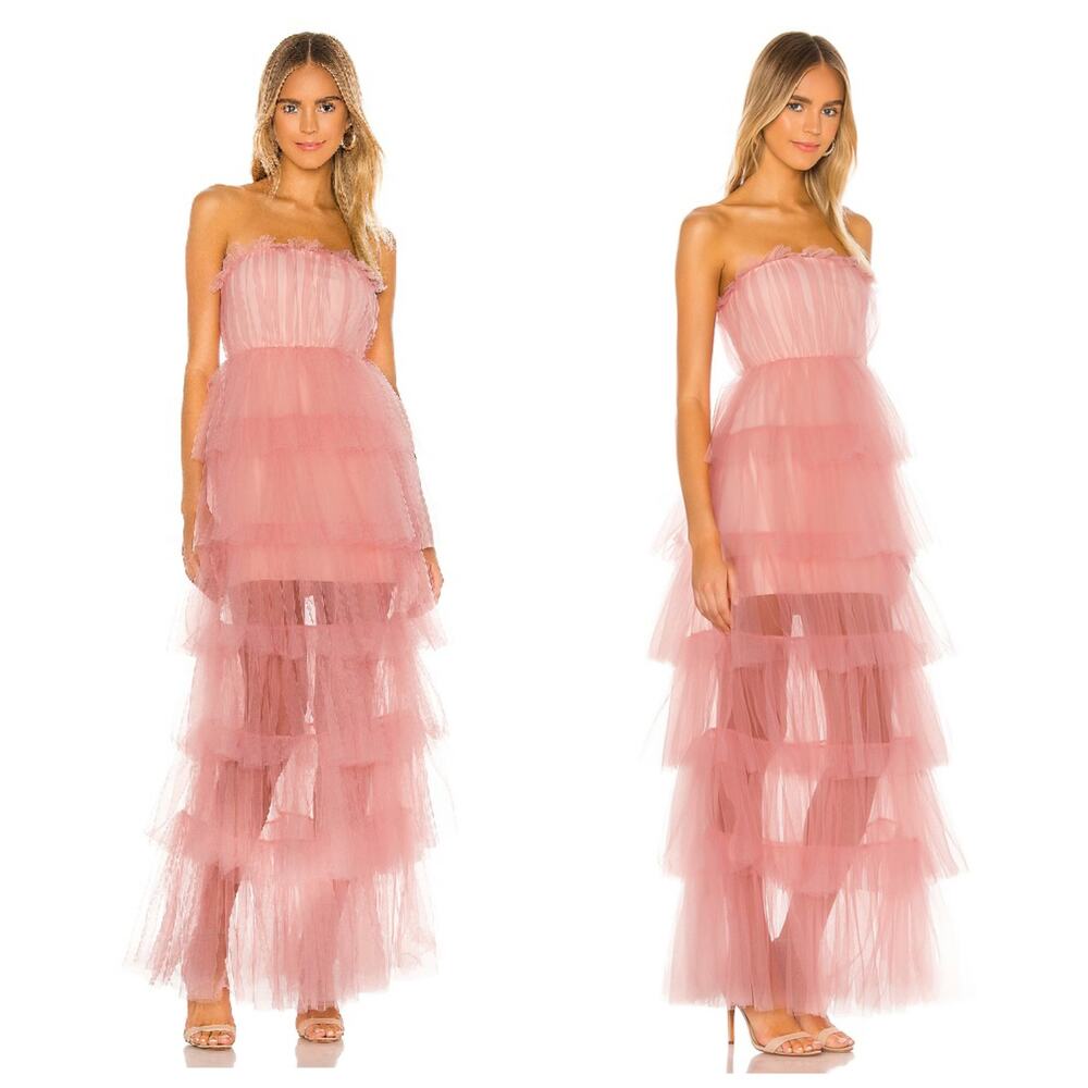 Elegant Pink Strapless Tulle Dress